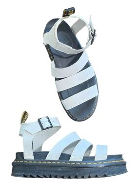 Dr. Martens Blaire Hydro Leather Platform Sandals Chunky White Strappy Woman 8